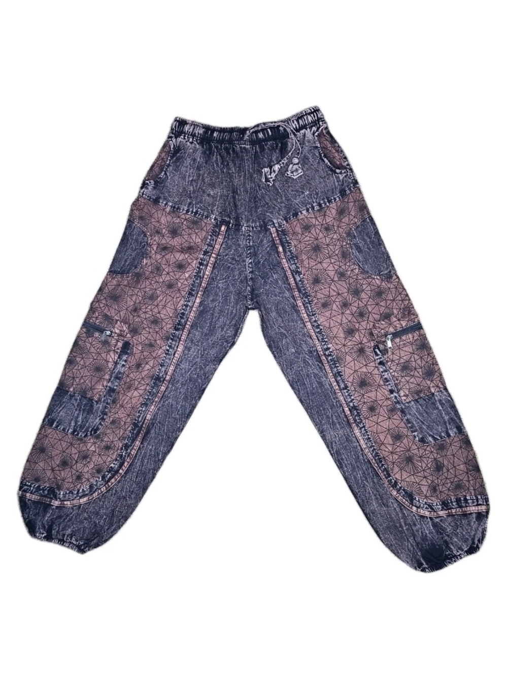 Rust Brown Fractal Print Boho Hippie Cotton Pants Handmade In Nepal